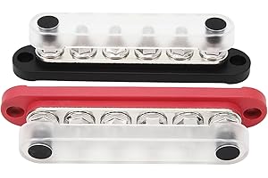 FECAMOS Blocco di Distribuzione 'alimentazione, 150A 2 Pezzi 12V-48V Parapolvere a 6 M8 Borchie Terminali Bus Bar 6 X 5/16 Pollici per Veicolo