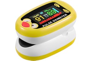 Yohcuro Paediatric Oximeter for Infants & Kids, Fingertip Pulse Oximeter for Small Fingers, Blood Oxygen Saturation, Pulse Rate Monitor, Cute Cartoon Design, USB-C Charging (Yellow)