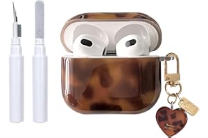 Reownest Kompatible für AirPods 4 Hülle mit Reinigungsset, Cute Braun Leopardenmuster Amber Schildkröte Aesthetic Design, Schockdichte Liebe Schlüsselanhänger Abdeckung für Mädchen Frau-Amber