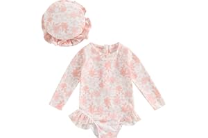 XIXIMAON Maillot de Bain Bébé Fille Anti-UV Combinaison de Natation à Volants Manches Longues Imprimé Arc-en-Ciel pour Piscine Plage Sport Vacances Swimwear