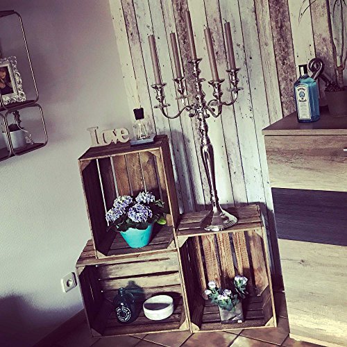 3er Set alte Vintage Holzkiste – geflammt / gebrannt – alte, gebrauchte Obstkiste / Weinkiste - 4