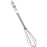 Promosyonca Porselen Saplı Metal &Ccedil;ırpıcı, 20 cm | G&uuml;l Desenli Sap, Paslanmaz &Ccedil;elik Tel, Kompakt Boyut, Mutfak Kullanımı, Deko