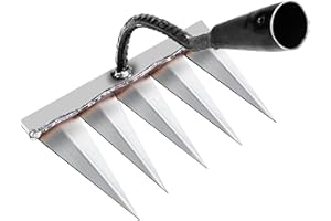 Râteau de Jardin - Traditionnel Râteau en Acier au Carbone, Râteau à Feuilles, Râteau à Gazon pour Le Jardin, Râteau à Dents, pour désherber/démêler/semer 5 Dents en Acier (sans bâton)