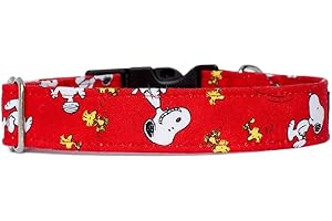 NODDY AND SWEETS Noddy & Sweets Handmade Dog Collar with Charm [Snoopy Oh Joy! Red] - Medium