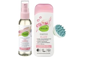 Alverde uppsättning av 2 – Leave-In Spray Express 7-i-1 (75 ml) schampo glans med rosenblomvatten och vegetabiliskt protein (