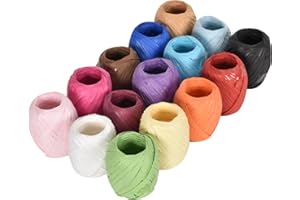 Colexy 15 Stück Raffiabast Papierband, Jede Roll 20M, natürliches Bastband Papierschnur zum Verpacken Bunte Papier-Geschenkband für Valentinstag Geschenkbox Verpackung Weben Gärtnern (15 Farben)
