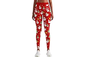 Rave on Friday Donna Leggins Motivo Natalizio Vita Alta Pantaloni Sportivi Yoga Palestra Elastico Elegante Slim Fit Skinny Allenamento Atletico Pantaloni da Corsa Calzamaglia S-XL