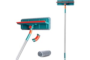 Quanerba Limpiacristales, 2 in 1 Limpia Cristales Ventanas con Palo Extensible de Acero Herramienta de Limpieza De Ventanas TelescóPico para Ventanas Interiores Y Exteriores