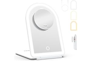 WEILY Specchio cosmetico con illuminazione, 10 interruttori touch, pieghevole da viaggio con 3 colori chiari, ad ultrasuoni con luce