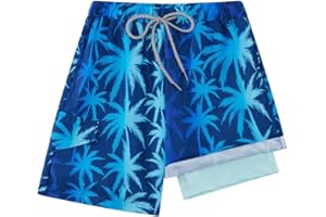 Naiyafly Jungen Badehose mit Kompressionseinlage Jungen Swimshorts Stretch Boxer Shorts 2 in 1 Strand Schwimmen Badeanzug Schnell trocken Badeshorts 116 122 128 134 140 146 152 158 164 170 176