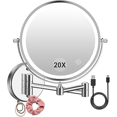 Wandspiegel Mit Beleuchtung 20x Vergrößerung - Dimmbarer LED Schminkspiegel 8 Zoll