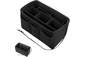 ATSGJLZN Handtaschen Organizer, 27x16x15cm Filz Taschenorganizer mit Mehrere Fächer, Organizer Tasche, Langlebig Taschenorganizer Shopper mit Reißverschluss, Innentaschen für Handtaschen (Schwarz)