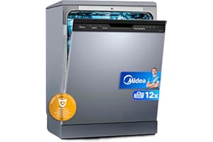 Midea Lavavajillas 60 cm+++ Inox para 12 servicios - Lavaplatos libre instalación - Compacto con 5 Programas de Lavado integrable - Filtro Antibacterias y Programación Horaria Nuevo Modelo