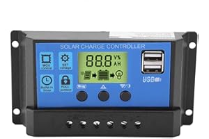 FAFEICY PWM Contrôleur de Régulateur, 12V/24V Double Contrôleur de de Panneau Solaire USB, Régulateur de Batterie de Panneau Solaire Intelligent Avec éCran LCD 10A/20A/30A(YJSS-20A)