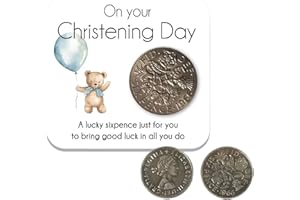 Plorede Christening Gift Lucky Sixpence Silver Coin & Keepsake Card - 'On Your Christening Day' Blessing for Baby Girls, Daughter, Niece, Granddaughter - Traditional Baptism Present