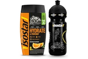 ISOSTAD Isostar - Poudre Hydrate & Perform saveur Orange 560g (14 doses) + Bidon 650 ml - Boisson Isotonique pour Sportifs