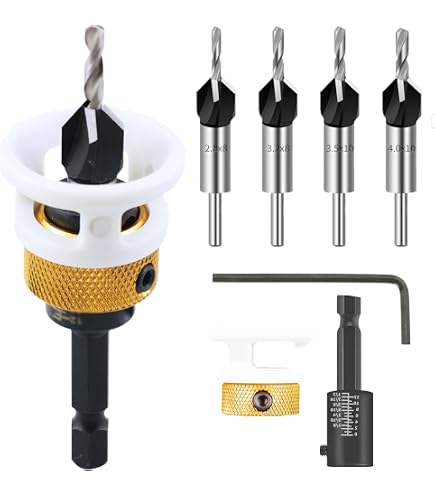 10 Forets à Fraiser Bois – Tailles 2.8, 3, 3.2, 3.5, 4 Mm – Pour Perceuse – Chanfrein 90° – Avec Clé Hexagonale - 6