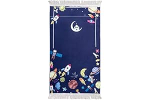 Windplusya Gebetsteppich für Kinder, 19.7x35.4 in Muslimischer Cartoon-Quasten-Gebetsteppich, Weicher Dicker Muslimischer Gebetsteppich Eid-Geschenk für Jungen/Mädchen. (Purple)