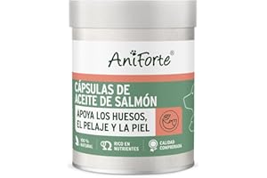 AniForte Cápsulas de aceite de salmón para perros y gatos 200 – Son un valioso aceite de pescado Omega-3 para el metabolismo y la formación de huesos, suplemento de BARF, vitaminas
