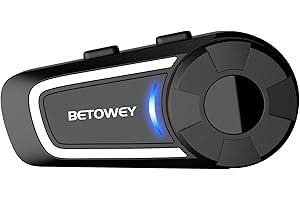 BETOWEY Auricolare Moto, TK-X4 Interfono Moto Di Gruppo Per 6 Persone Con Condivisione Musica, Assistente Vocale, Radio FM, 2 Opzioni Di Microfono (Singolo)