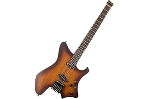 EART GW2T-SE - Chitarra elettrica senza testa, completamente regolabile, con sistema a ponte fisso, estremità arrotondate, tasti Jumbo in acciaio inox (Sunburst)