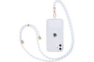 Fycyko Cordon Telephone Portable Cordon Tour de Cou Collier Laniere Réglable Sangle de Suspension Téléphone Portable Bandoulière avec Patch Compatible avec Tous Les des Smartphones - Blanc