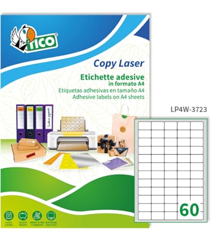 Stampa Etichette Etichette Adesive A4 PLANET GROUP - 100 Fogli 37.5x23.5 Mm, Per Laser E Getto D'Inchiostro Cartoncini A4 Bianchi - 4