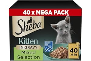 Sheba Sauce Collection Cat Food Pouch for Kitten Mixed Selection in Gravy 40x85g