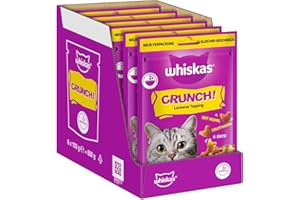 WHISKAS Crunch Katzensnacks Huhn, Pute & Ente 6 x 100g – Leckere Snacks mit Huhn, Pute und Ente
