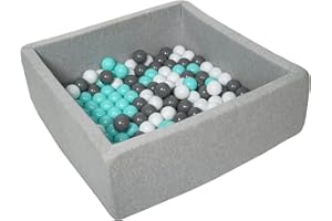 Velinda Piscine a balles pour Enfant, Dimensions: 90x90 cm, Aire de Jeu + 150 balles (Couleurs des balles: Blanc, Gris, Turquoise)