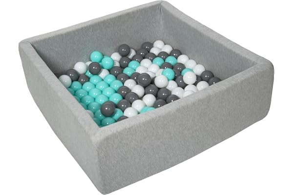 Velinda Piscine a balles pour Enfant, Dimensions: 90x90 cm, Aire de Jeu + 150 balles (Couleurs des balles: Blanc, Gris, Turquoise)