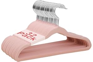 ‎WELLONG Wellong Kleiderbügel für Kinder, 35 cm Kinderkleiderbügel aus Samt, rutschfeste Kleiderbügel mit 360°-Drehhaken, Samtbügel für Hemden, Hosen, Röcke, Kleider, Jacken, Mäntel, 32 Stück Rosa