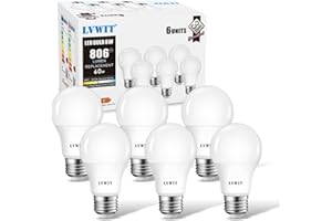 LVWIT Bombillas LED E27, 8W Equivalente a 60W, 4000K Luz Blanca Neutra, 806 LM, Bajo Consumo, El Ángulo del Haz 150°. No Regulable - Pack de 6 Unidades.