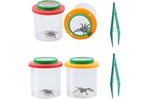 NyxSeat 4 pojemniki do obserwacji owadów i 2 zestawy pęset, zestaw szklanek do obserwacji owadów dla dzieci, lupa do badania natury, przenośny instrument do lupy owadów