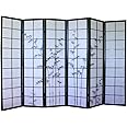 Paravent Japonais 4 Pans En Bois Et Bambou - Design Zen Noir/beige, 175x176 Cm, Pliable, Décoration Asiatique