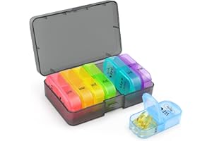 Opret Pastillero Semanal 2 Tomas Español, Pastillero Diario Grande 7 Dias, Dosificador de Comprimidos con 14 Compartimentos, Organizador de Pastillas para Viaje