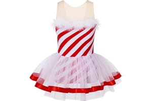 Freebily Niñas Vestido de Danza con Felpa Navideño Maillot de Ballet Gimnasia Rítmica Vestido de Tutú Disfraz de Elfo Papá Noel Fiesta Navidad