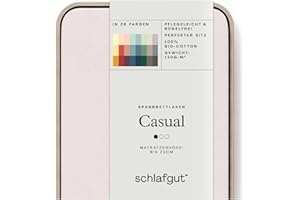 ‎SCHLAFGUT Schlafgut Casual Fitted Sheet, 180 x 200 cm to 200 x 200 cm, Light Sand, Fitted Sheet Made from 100% Organic Cotton