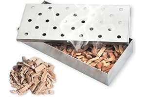 GHEART Caja para ahumar de acero inoxidable, Ahumador, caja para ahumar, caja para ahumar, accesorios para barbacoa, para Parrilla con Diseño Porosos para Cusine BBQ, Plata