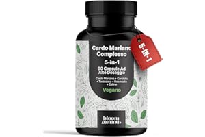 BLOOM NATURALS BEAUTY SUPPLEMENTS Cardo Mariano, Carciofo e Tarassaco (Dente di Leone) - 90 Capsules Vegane - Complesso 5-in-1 con Silimarina, Desmodium e Colina - Integratore Prodotto e Testato in Germania - Milk Thistle