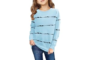 Haloumoning Sweatshirt Fille Rayures Col Rond Enfants Pull Décontracté Manches Longues Tops