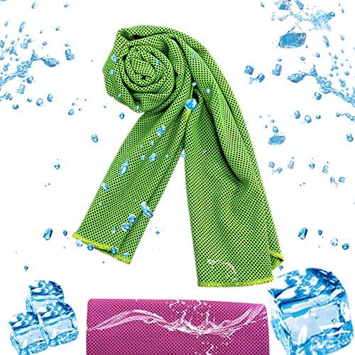 Cooling Towel,Keep Cool for Sports,Travel,Camping,Fitness Training as Cooling Neck,Headband,Bandana,Scarf,Handkerchief,2-Pack (Green+Red)