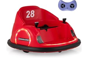 COSTWAY Kids Bumper Car, 360-Degree Rotation Spin Waltzer Cars with Joysticks, Remote Control, Colorful Flashing Lights and Music, Electric Ride on Toy for 18+ Months Old (Red)