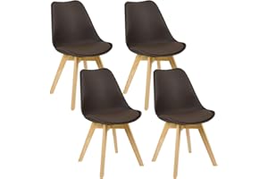 WOLTU Lot de 4 Chaises de Salle à Manger Style Scandinave, Rétro Rembourrée Chaise de Cuisine et de Bureau avec Pieds en Bois de Hêtre Massif, Brun BH29br-4