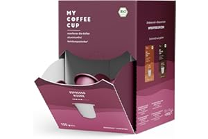 MY-COFFEE CUP My Coffee Cup Mega Box Espresso Rouge – kawa bio I 100 kapsułek kawy do ekspresów kapsułkowych Nespresso®³ I 100% przemysłowo kompostowalne kapsułki kawy – 0% aluminium I zrównoważone kapsułki kawy..