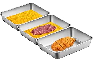 CANCYCC 3 Stück Edelstahl Panierschalen Set, 25.5x20x5.5cm, Modern, Rechteckig, Silber, Grillen, Zubereitung, Servieren, Casserole, Gebratenes Fleisch, Fisch