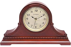 vmarketingsite Mantel Clocks, Battery Operated, Silent Wood Table Clock with Westminster Chimes On The Hour, Solid Wooden Shelf Decorative Chiming Mantle Clock, 9" x 16" x 3" (Maroon Arabic Numerals)