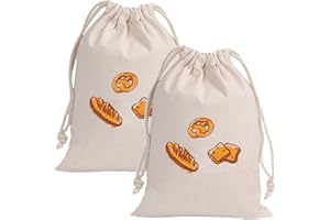 QIANFENSHI 2Pcs Sacchetto Pane in Lino Riutilizzabile - Borsa a Baguette con Coulisse, Busta Stoffa per Prodotti da Forno, Frutta e Verdura, 31 × 38cm