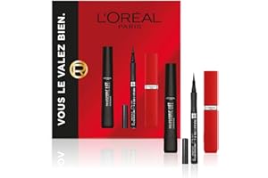 L'OREAL PARIS L'Oréal Paris - Coffret Cadeau - Mascara Telescopic Lift Noir, Eyeliner Felt Tip, Rouge à Lèvres Infaillible Matte Resistance Rouge - Tailles Réelles