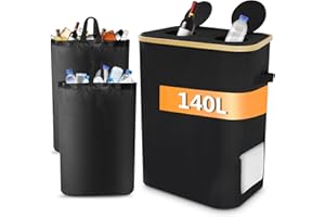 UNICTOP Pfandflaschen Sammelbehälter 2 Fächer mit Deckel, 140L Pfandbehälter, Leergut & Altglas Aufbewahrung mit Loch Mülleimer mit Deckel für Küche & Abstellraum